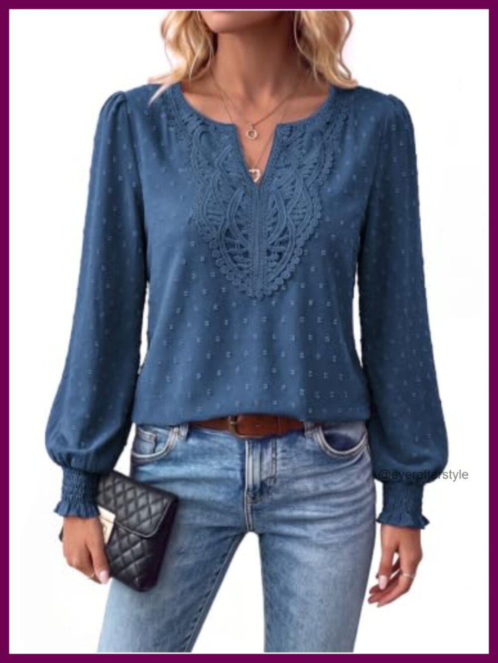 Lace Boho Embroidered V Neck Long Sleeve Flowy Blouse